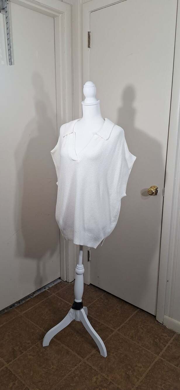 Tommy Bahama Womens Cream 100% Cotton Oversize Sweater Polo Vest Sz. L